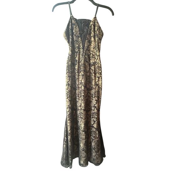 Vera Wang Collection Dress 2 XS Black Gold Lace Gown Formal Prom Whimsigoth Y2K - Picture 1 of 12